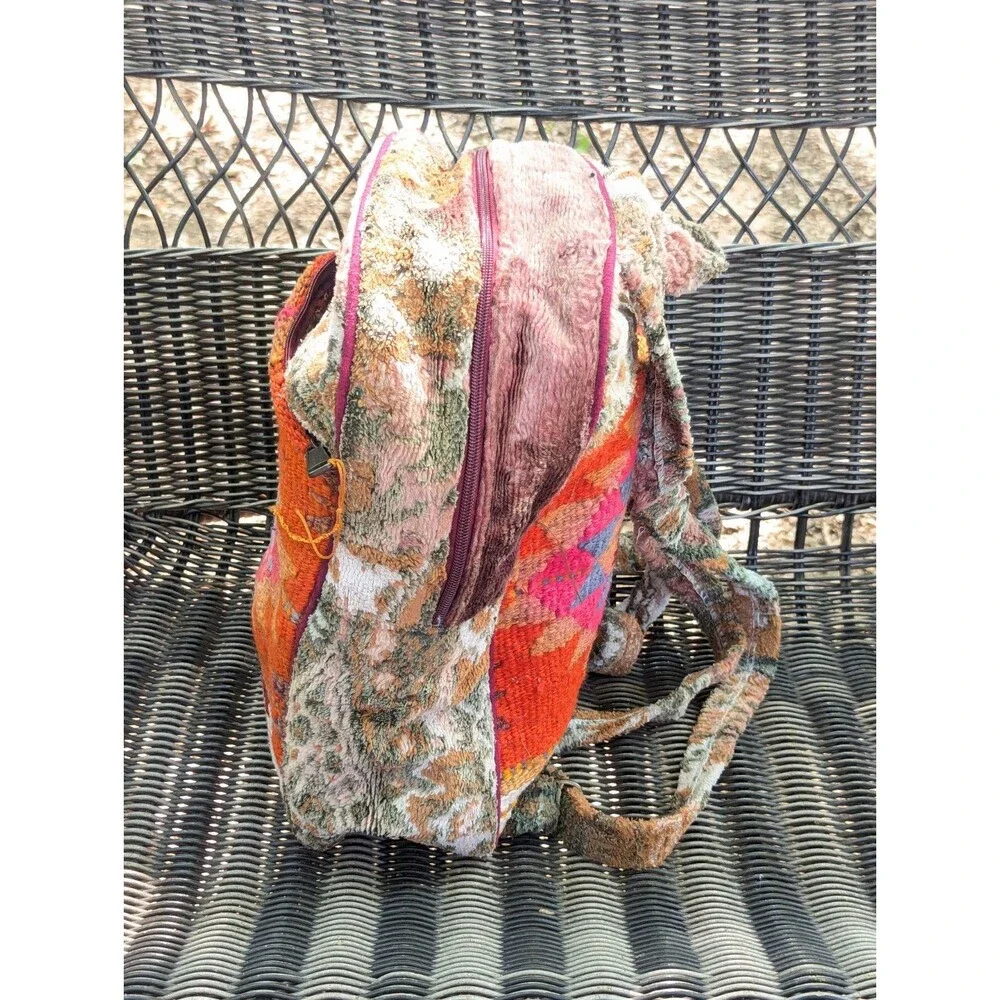 Vintage Kilim Carpet Backpack Woven Wool Rug Boho Whimsigoth Southwest Geometric